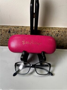 Lilly Pulitzer Hot Pink Eyeglass Case with Women’s Black Glasses Frame